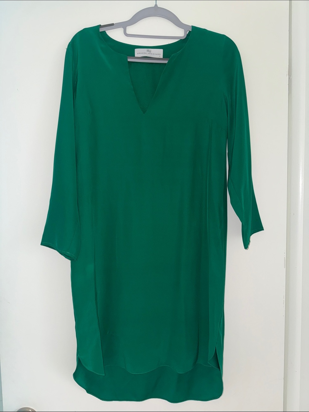 Amanda Uprichard Silk Emerald V-Neck Shift Dress P S